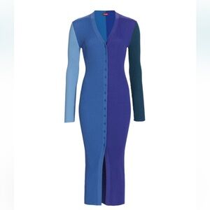 STAUD Blue Shoko, colorblocked midi-dress XS, used once